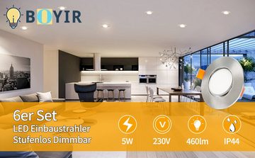 Diyarts LED Deckenspots, LED fest integriert, Warmweiß, Einbauleuchte, mit, Ultraflachem Design, Helligkeitssteuerung, 5W Leistung, Set mit 6 Strahlern
