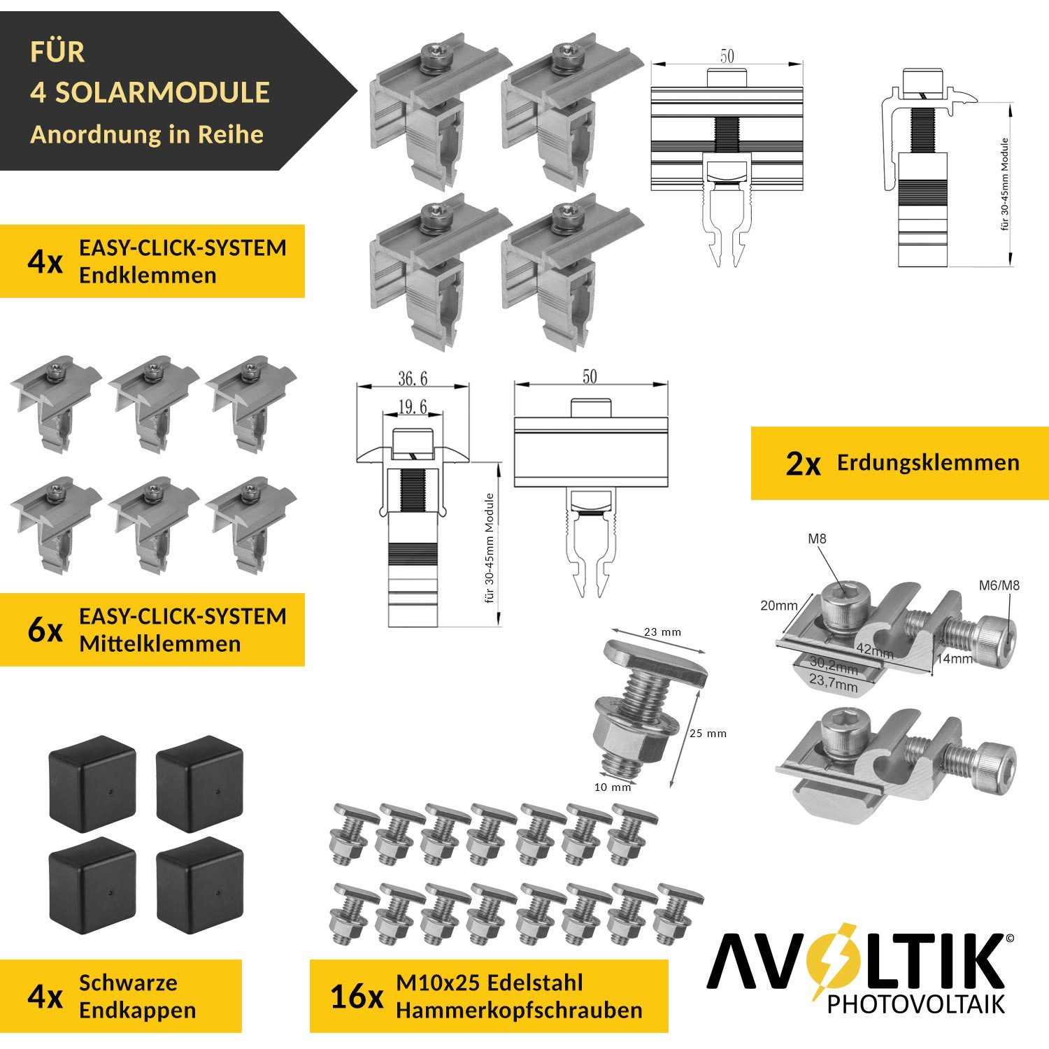 avoltik Solarmodul-Halterung Halterung Ziegeldach Montageset Dach Befestigung f 4 Solarmodule, (Halterung Ziegeldach Montageset Dach Befestigung f 4 Solarmodule – Bild 4 von 5