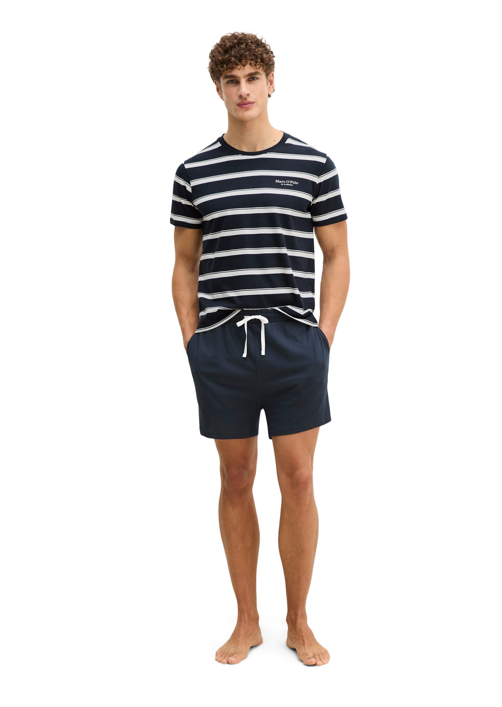 Marc O'Polo Shorty Mix N Match Cotton (2 tlg) mit gestreiftem Oberteil, Rundhalsausschnitt und kurzem Arm