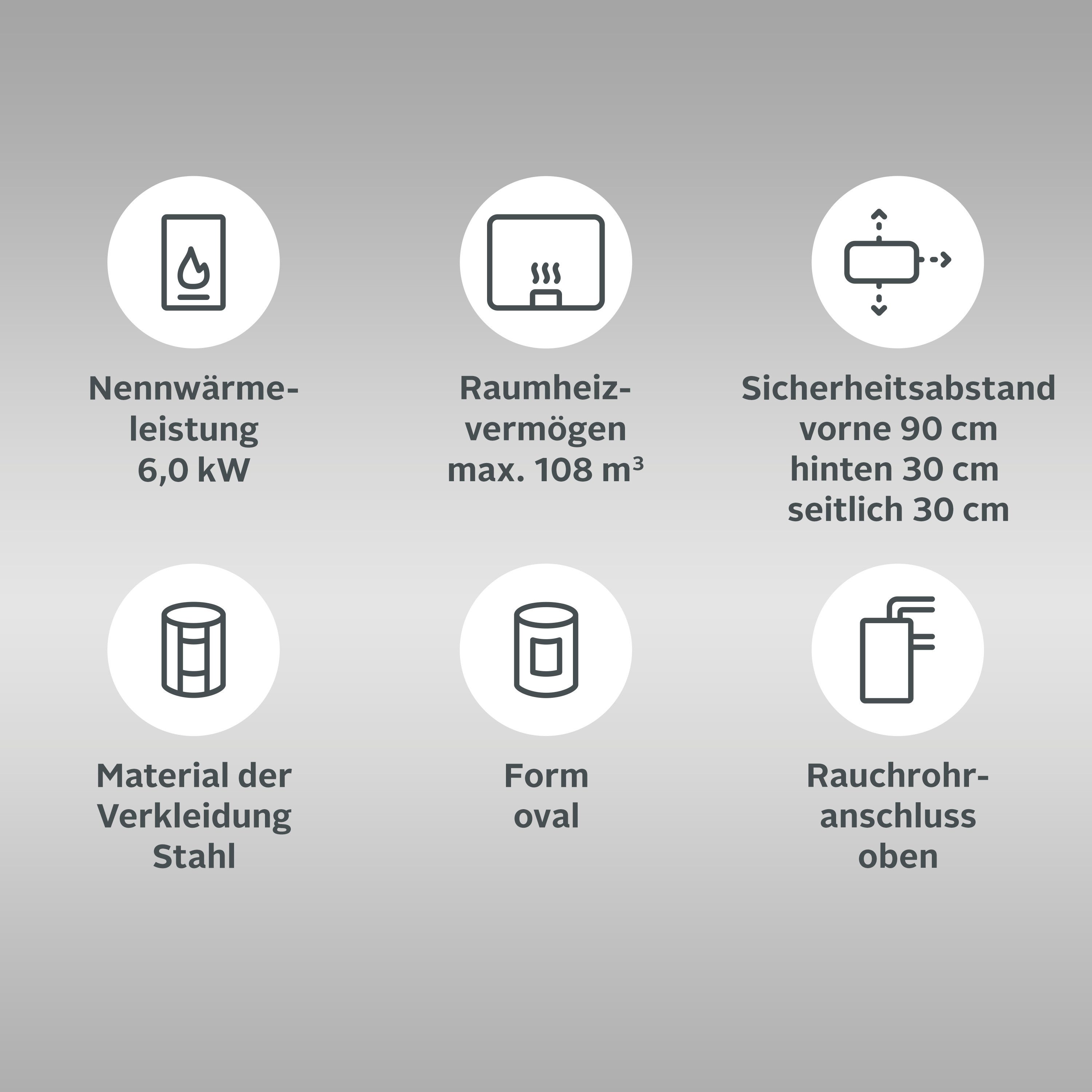 Fireplace Kaminofen MAIA Stahl, 6 kW, Zeitbrand, Warmhaltefach