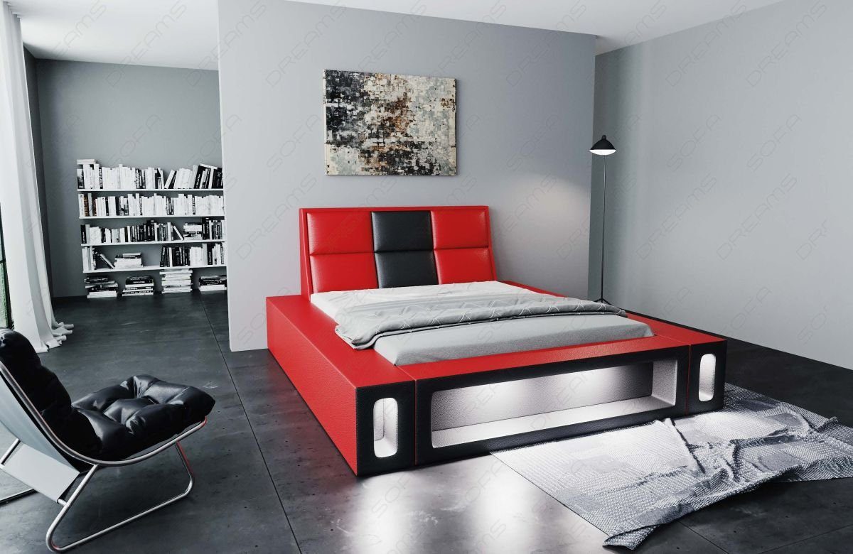 Kunstleder Sofa mit Matratze, Beleuchtung rot-schwarz LED Dreams Boxspringbett Topper, Venosa Premium Beleuchtung, Mit mit LED mit Komplettbett Bett