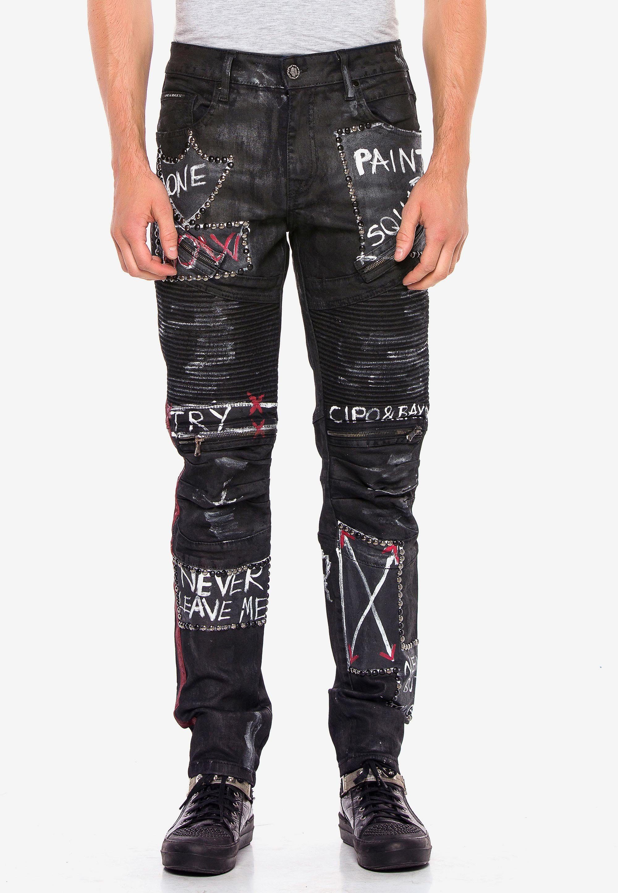Cipo & Baxx Straight-Jeans mit coolen Schriftzügen | Straight-Fit Jeans