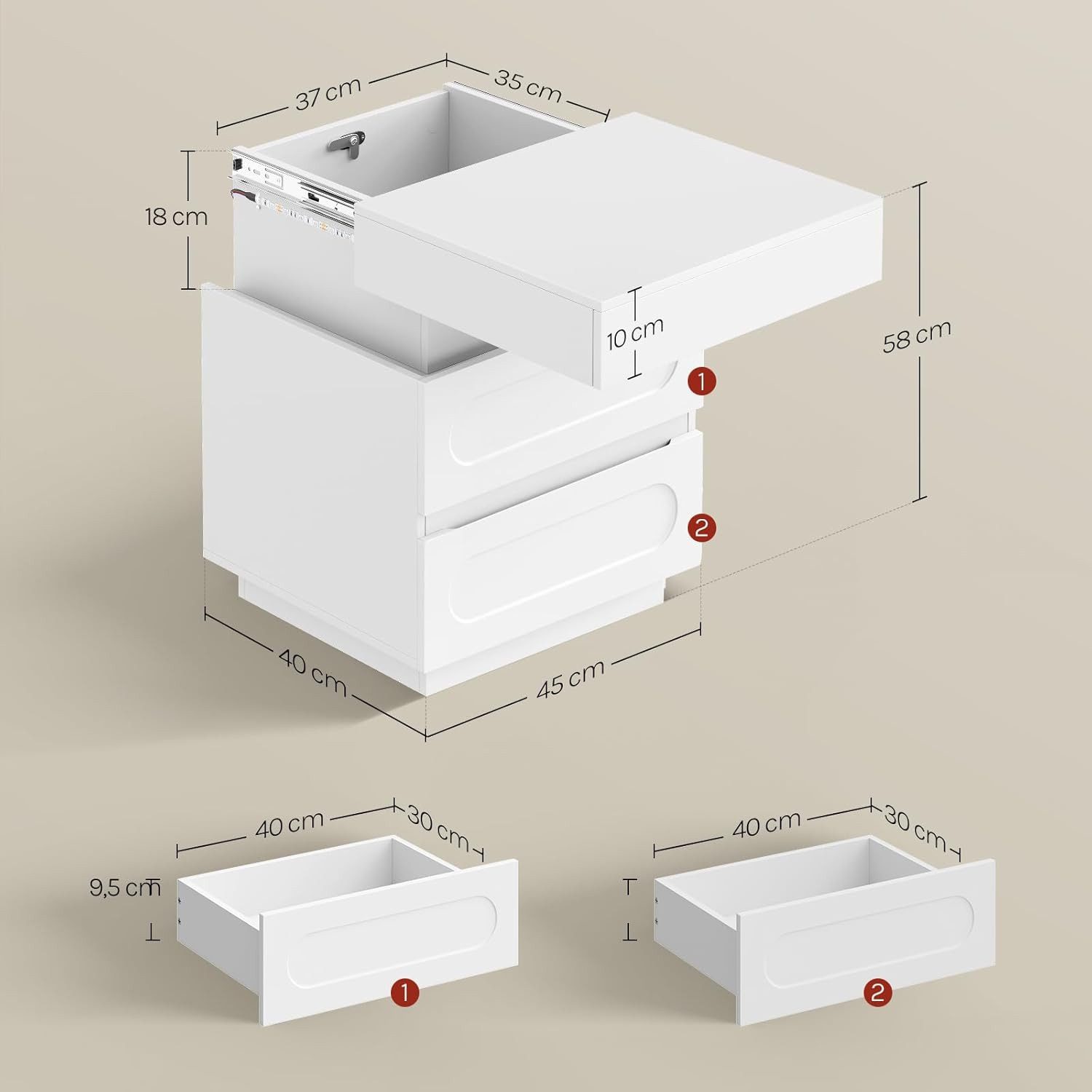 Woltu Nachttisch (1-St), mit Ladefunktion und LED-Beleuchtung 45x58x40 cm