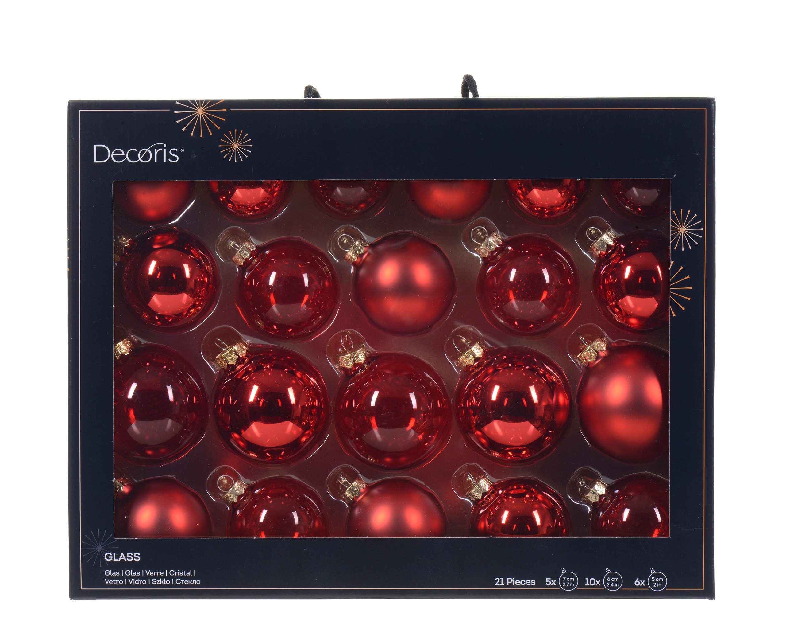 Kaemingk Weihnachtsbaumkugel, Новогодние шары Glas 5-7cm 21er Set - Weihnachtsrot