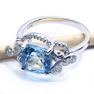 Goldene Hufeisen Silberring echter Blautopas Ring 925 Sterling-Silber Rhodiniert Damen Edelsteine, Damen-Schmuck mit Edelsteine