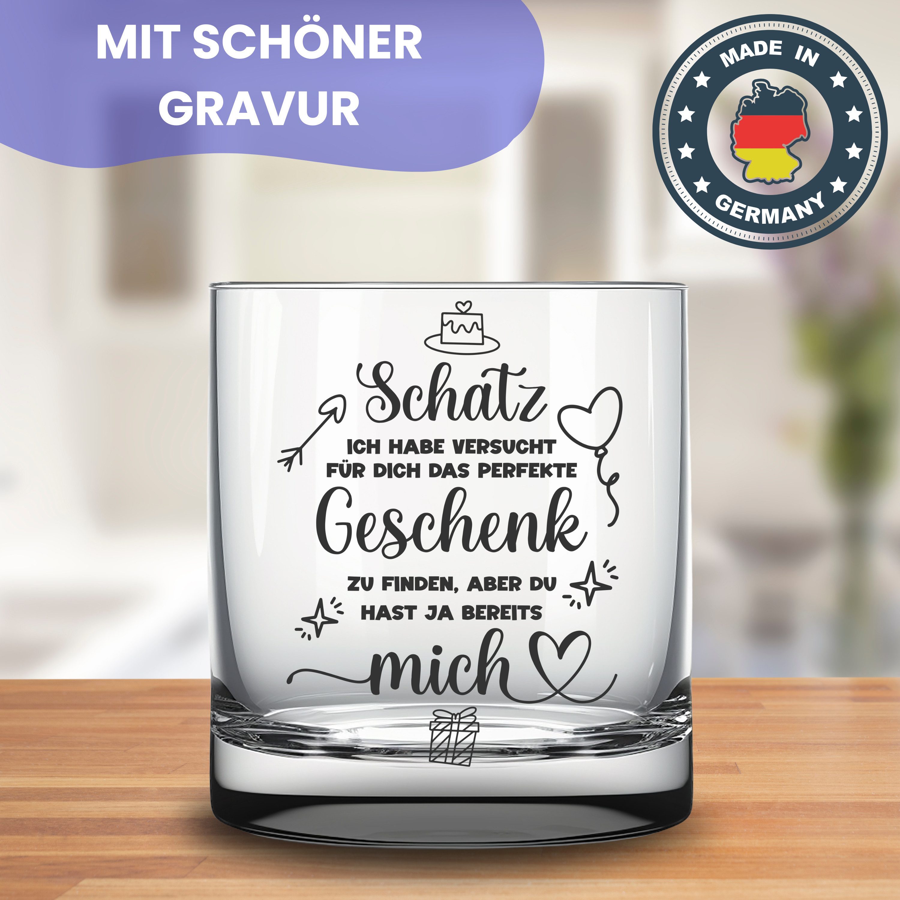 Lasernauten Whiskyglas Glas mit Gravur für Verliebte Geschenk Valentinstag Hochzeitstag Liebe, mit Gravur