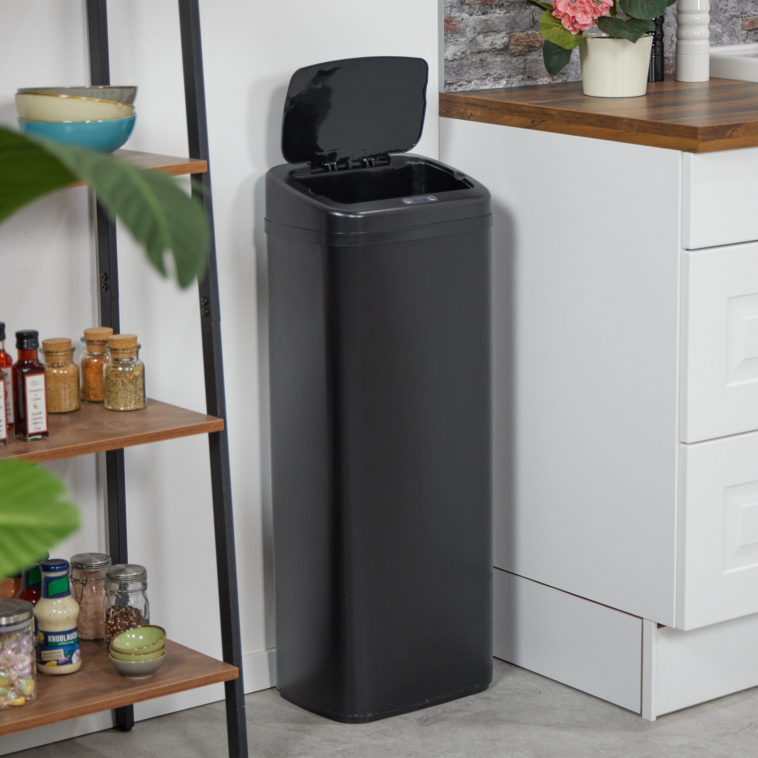 relaxdays Mülleimer Schwarzer Mülleimer mit Sensor, 40 L
