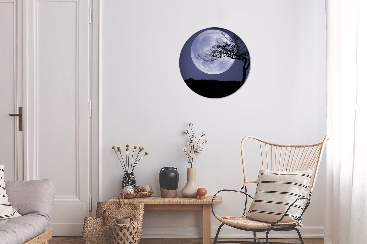 St), cm Gemälde Wohnzimmer, Wandbild, - Wanddekoration Mond Rundes Kreis Schwarz, - (1 30x30 Forex, Baum MuchoWow