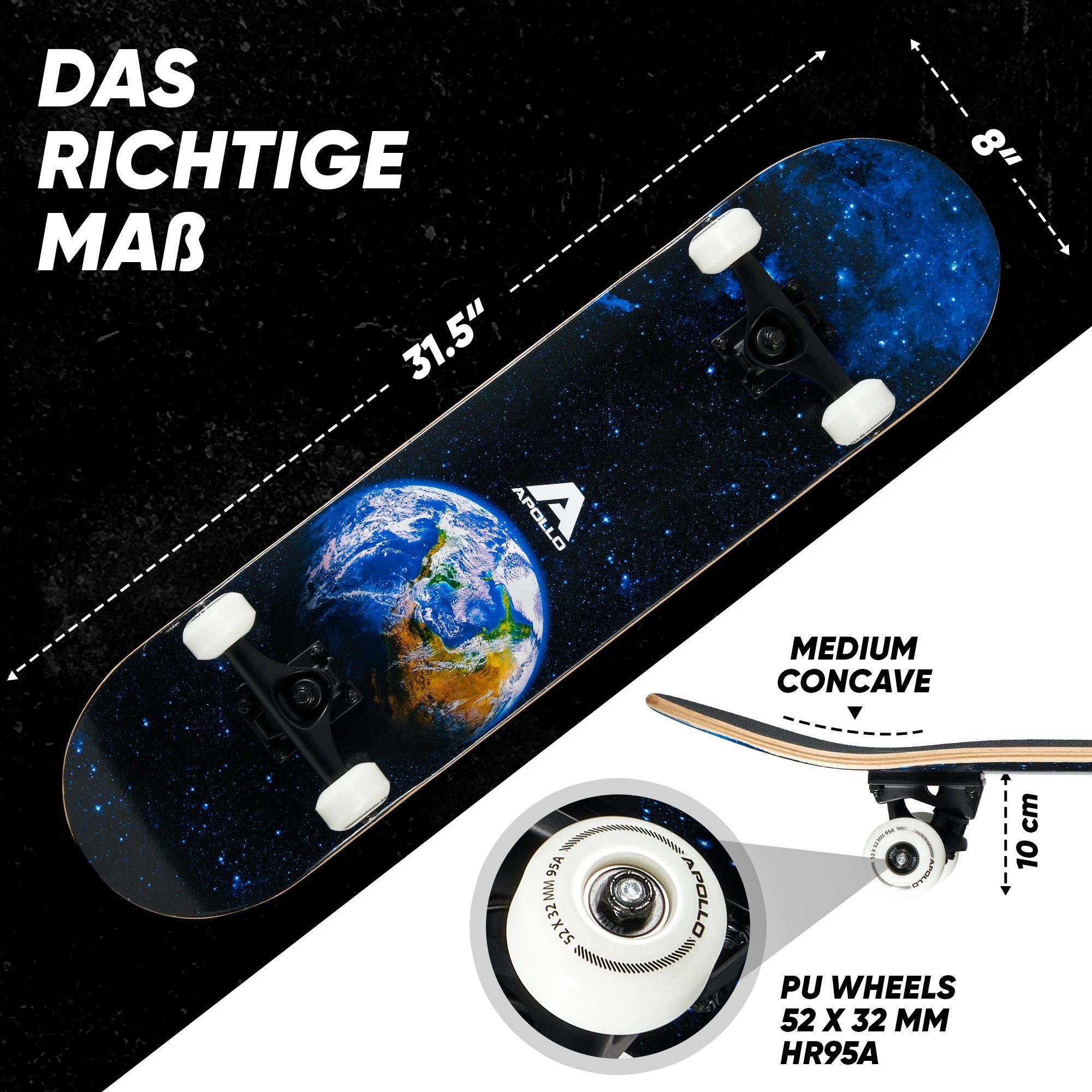 Apollo Skateboard Skateboard Kinder und Erwachsene Wood Board, Kinder Skateboard ab 6 Jahre – Bild 5 von 5