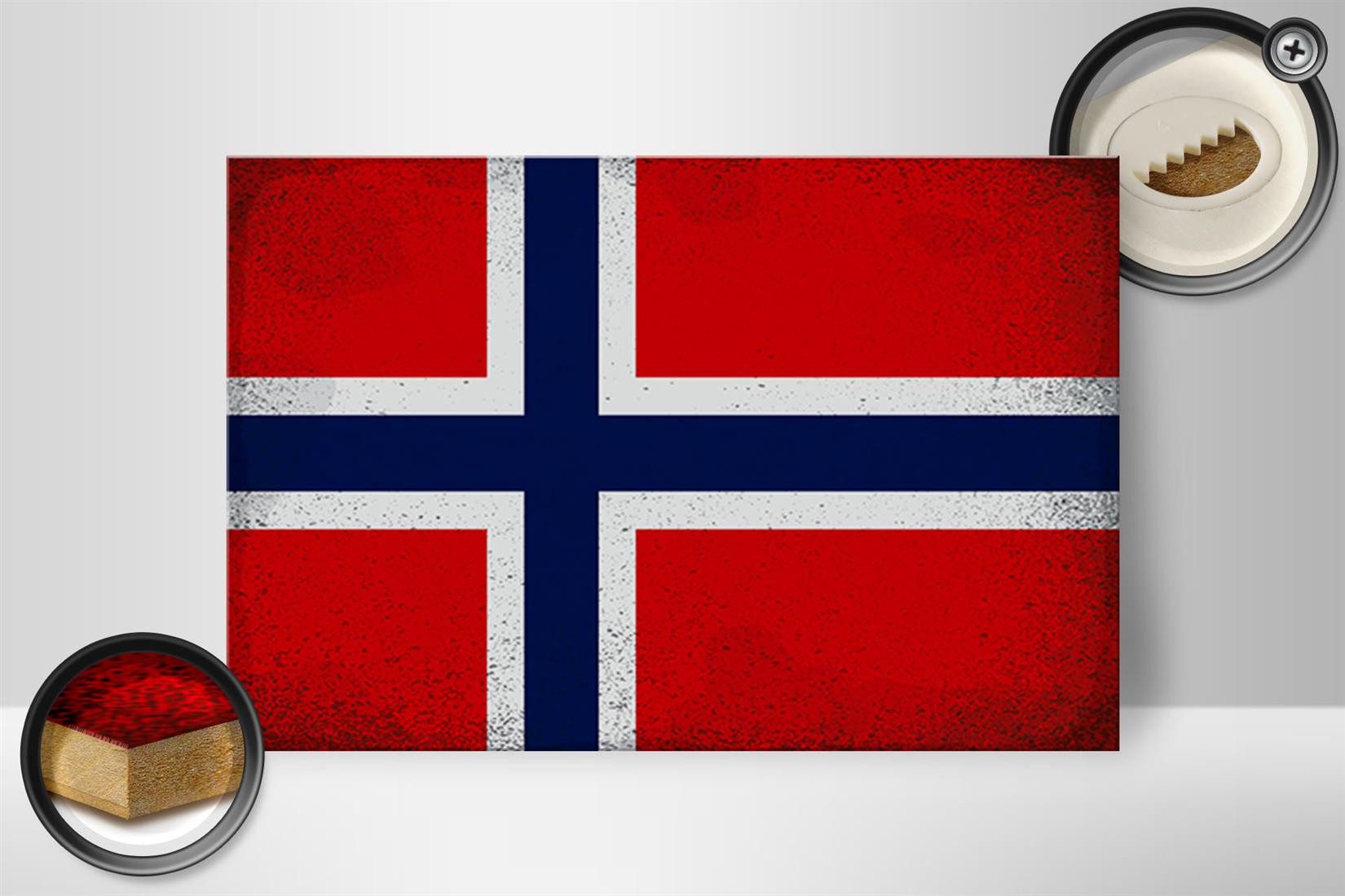 Femer GmbH Holzbild Flagge Norwegen 30x20cm Flag Norway Vintage, Flaggen (1 St), Glatte Holzfaserplatte (MDF), vorn beschichtet