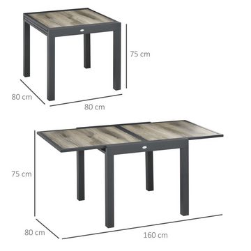 Outsunny Gartentisch Balkontisch mit Ausziehbarer Tischplatte, 160 x 80 x 75cm (Terrassentisch, 1-St., Esstisch), für Garten, Balkon, Beige+Grau