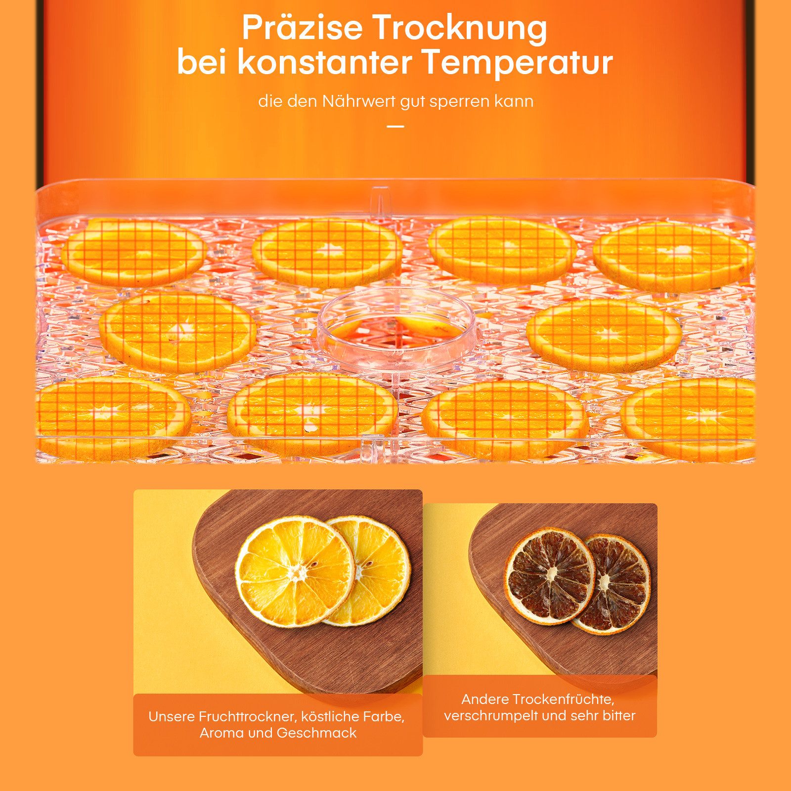 FOHERE Dörrautomat Fruchtrockner mit 5 Tabletts, 35-70°C Temperatur Einstellbar 240 W, 5 Etagen, langlebiges Material, einfache Reinigung