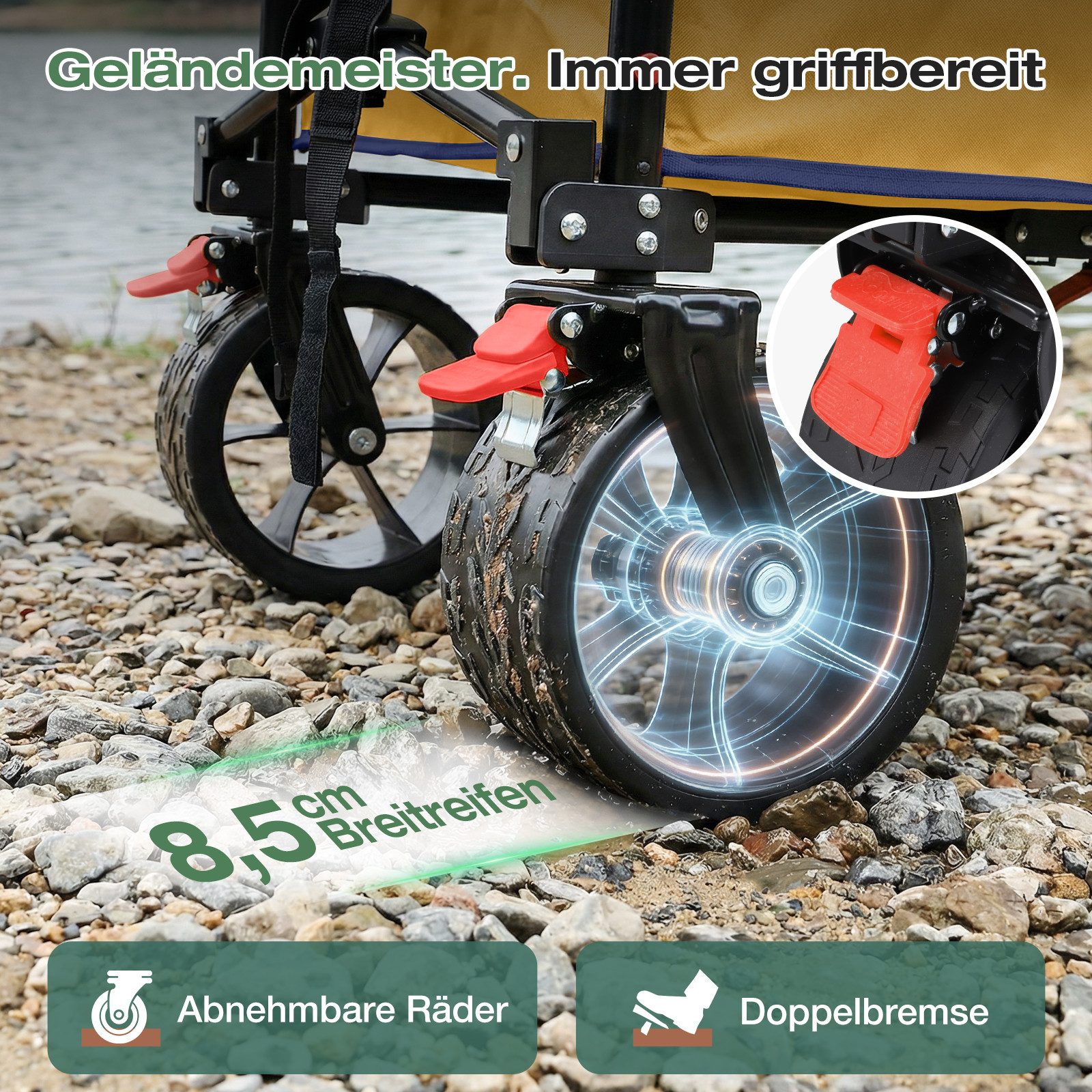 Sekey Bollerwagen 150KG Bollerwagen Faltbar Handwagen mit breiten Reifen Campingwagen, Leichter Faltbollerwagen mit Bremse, Patentiert 4-Wege-Sofortaufbau – Bild 3 von 5