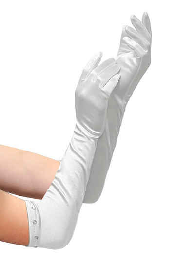 Widdmann Kostüm Satin Handschuhe extra lang weiß, Lange satinglänzende Stoffhandschuhe für Mädchen