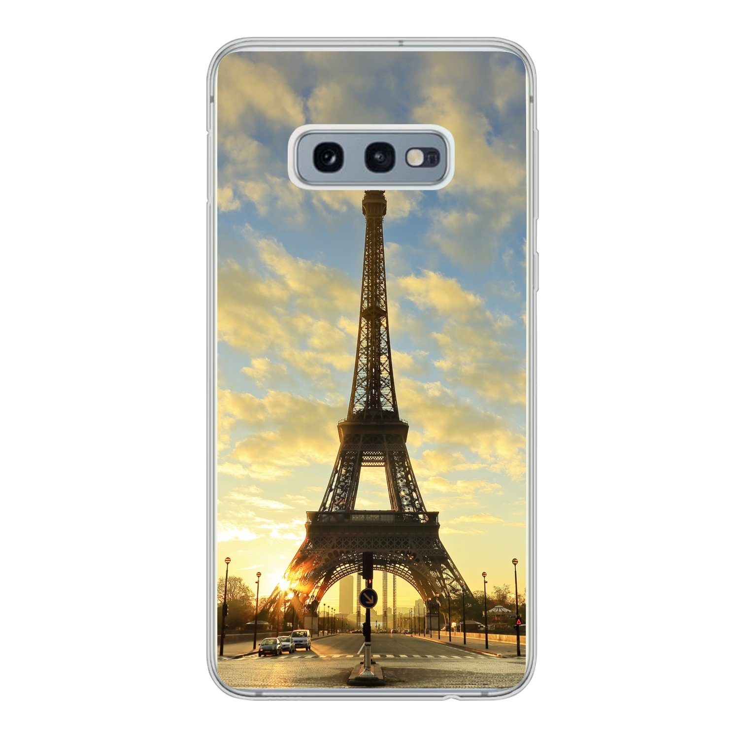 MuchoWow Handyhülle für Samsung Galaxy S10e Der Eiffelturm mit einem einzigartigen orangef, Phone Case, Silikon, Schutzhülle Dünn
