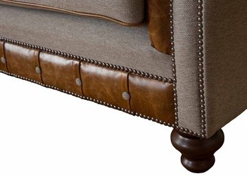 JVmoebel Chesterfield-Sessel CHESTERFIELD SESSEL AUS GRAUEM LEDER UND WARMER WOLLE