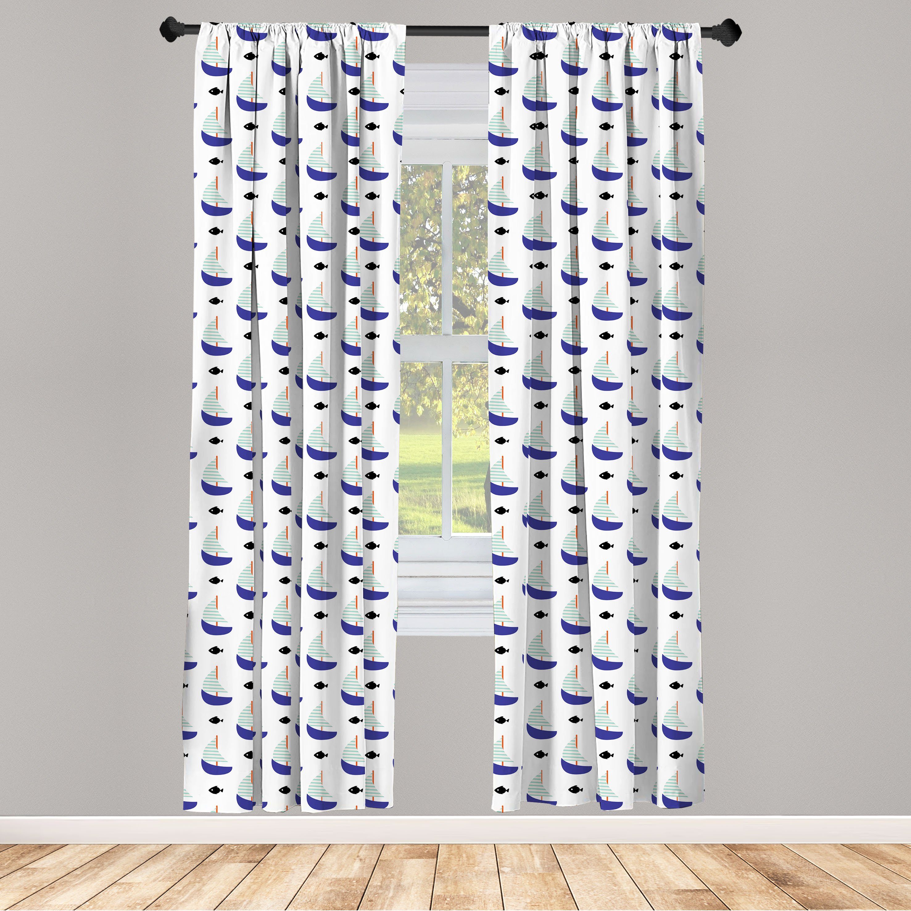 Gardine Vorhang für Wohnzimmer Schlafzimmer Dekor, Abakuhaus, Microfaser, Segelboot Minimalist Boot-Entwurf