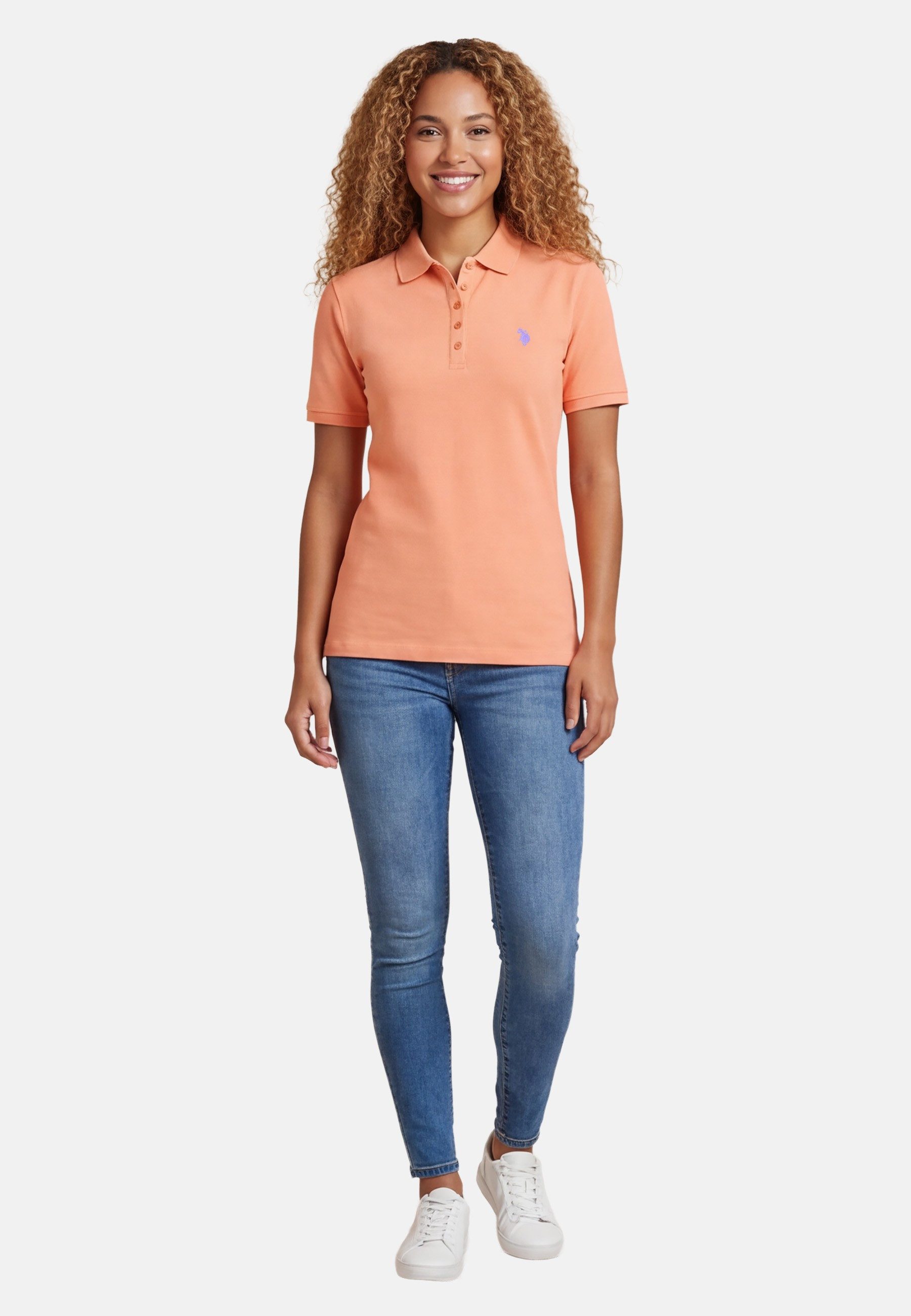 U.S. Polo Assn. Poloshirt USSiirena – Damen Classic Fit kurzarm mit Logo-Stickerei Mit Flachstrick-Kragen, Knopfleiste und elastischer Baumwollmischung