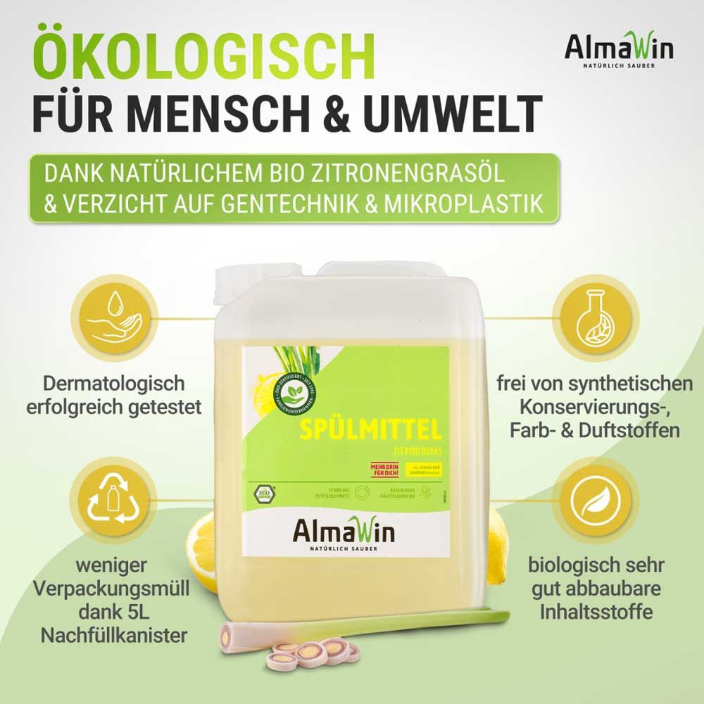 AlmaWin Spülmittel "Zitronengras" Kanister, 5 l, Nachfüllung – Bild 5 von 5
