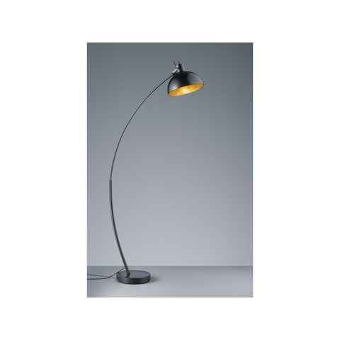 meineWunschleuchte LED Bogenlampe, LED wechselbar, Warmweiß, Designklassiker Bogen-Stehlampe ge-bogen Esstisch Schwarz Gold H 155cm