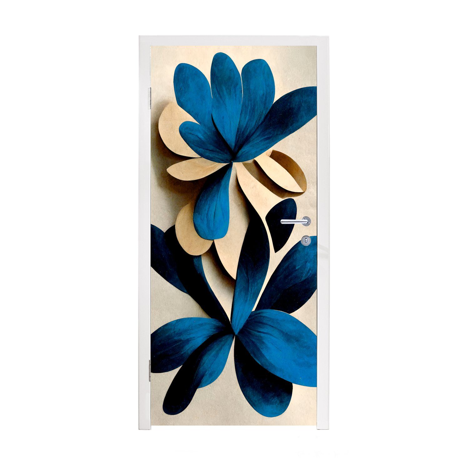 MuchoWow Türtapete Blätter - Pflanzen - Blau - Lilie, Matt, bedruckt, (1 St), Fototapete für Tür, Türaufkleber, 75x205 cm