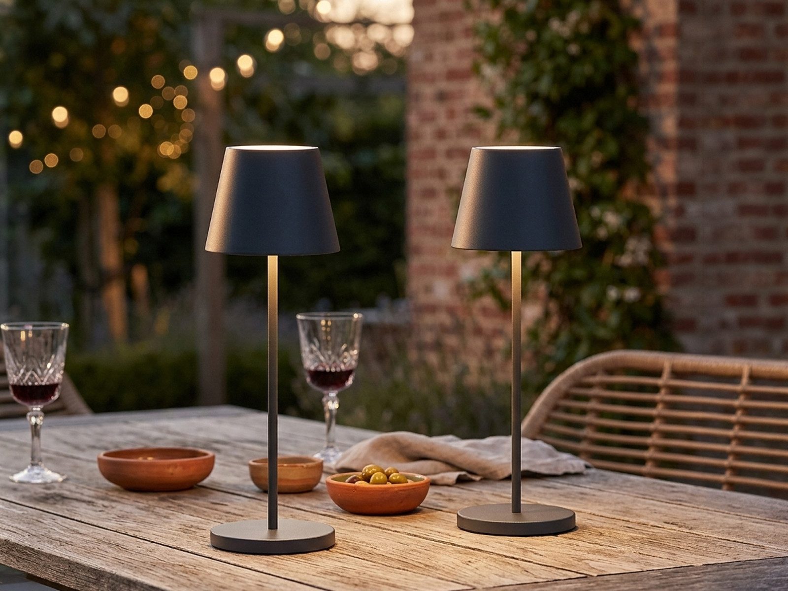 easy! BY FHL LED Außen-Tischleuchte, USB-Anschluss mit Ladefunktion, LED fest integriert, Warmweiß, RGB Farbwechsler, 2er SET Outdoor ohne Strom-Kabel mit Akku & Ladestation