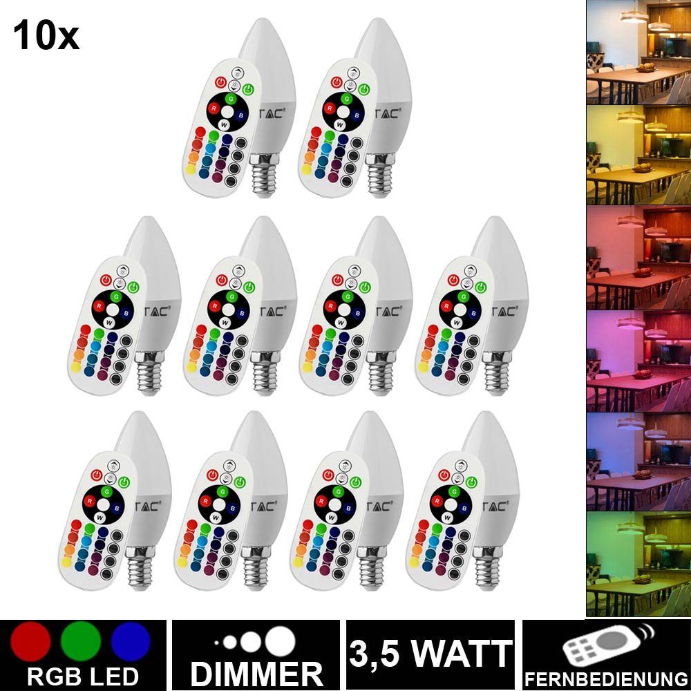 etc-shop LED-Leuchtmittel, 10x 3,5W RGB LED Leuchtmittel Farbwechsel E14 Kerzen dimmbar