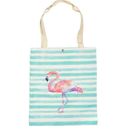 styleBREAKER Tragetasche (1-tlg), Einkaufstasche mit Streifen und Flamingo