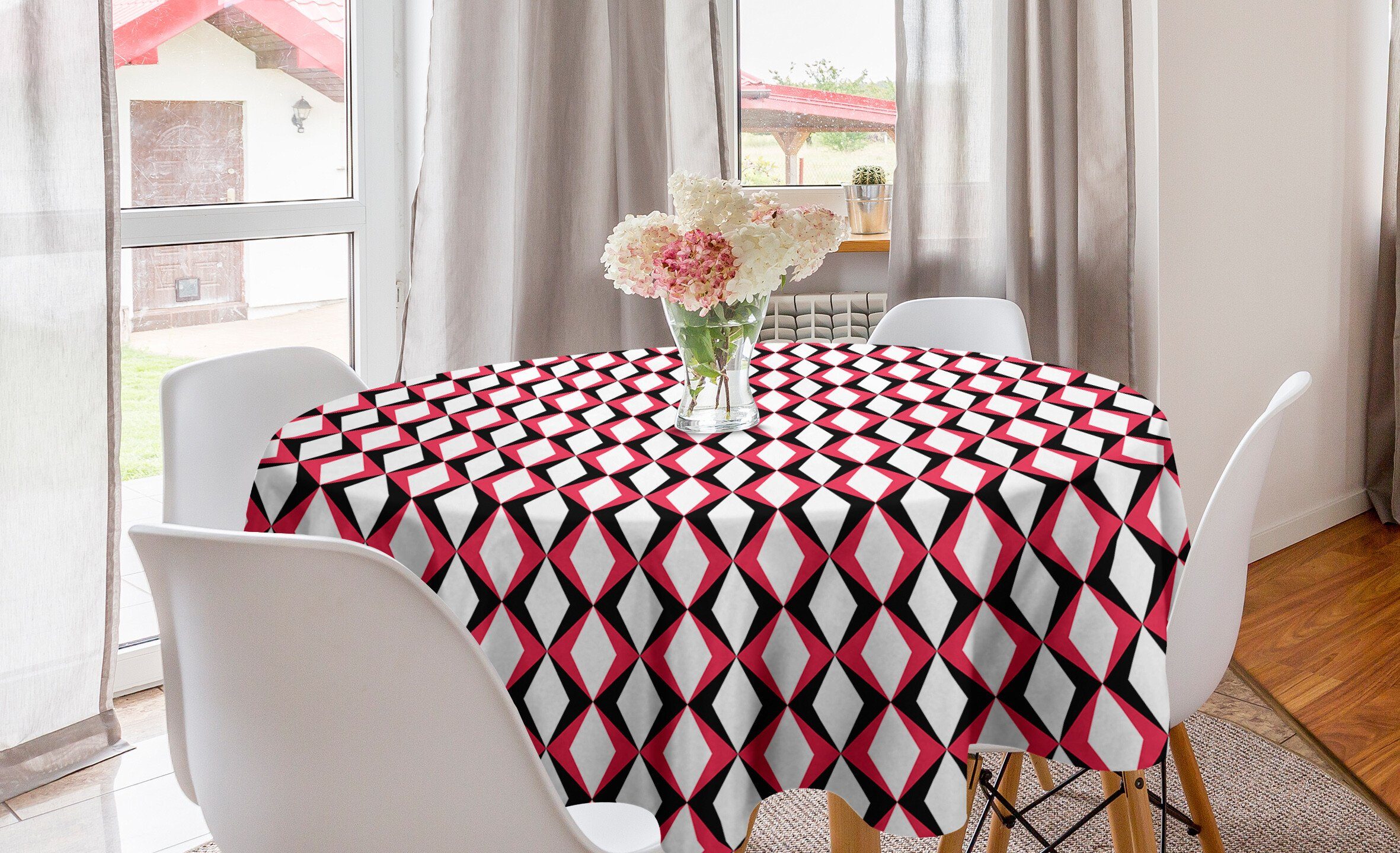 Abdeckung für Abakuhaus Tischdecke Küche Abstrakt Tischdecke Geometrisch Triangles Esszimmer Kreis Dekoration,