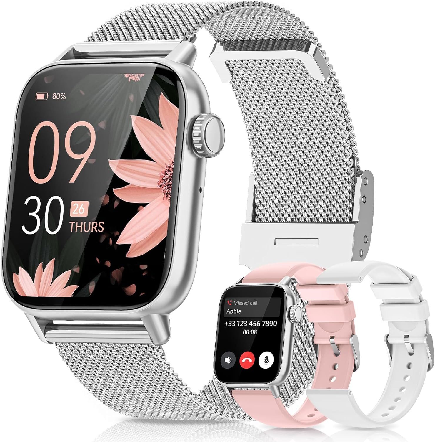 BANLVS Damen's Fitness-Tracker IP68 Wasserdicht Smartwatch (1,85 Zoll, Andriod/iOS), mit Telefonfunktion,Herzfrequenz, Schlafmonitor, Menstruationszyklus