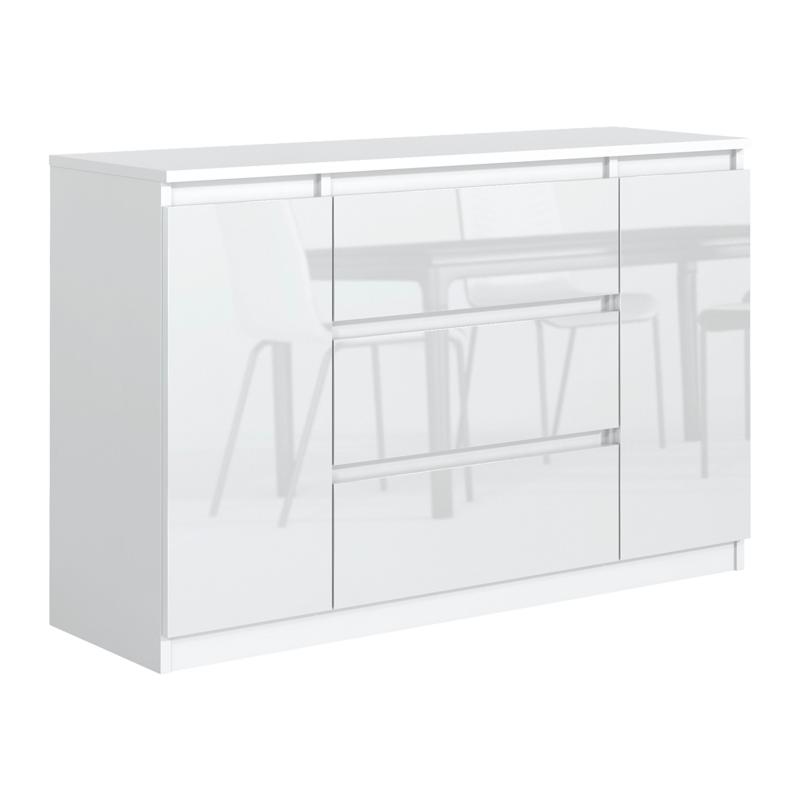Masseno Kommode NUDO 120 cm Sideboard mit 3 Schubladen und 2 Türen Weiß