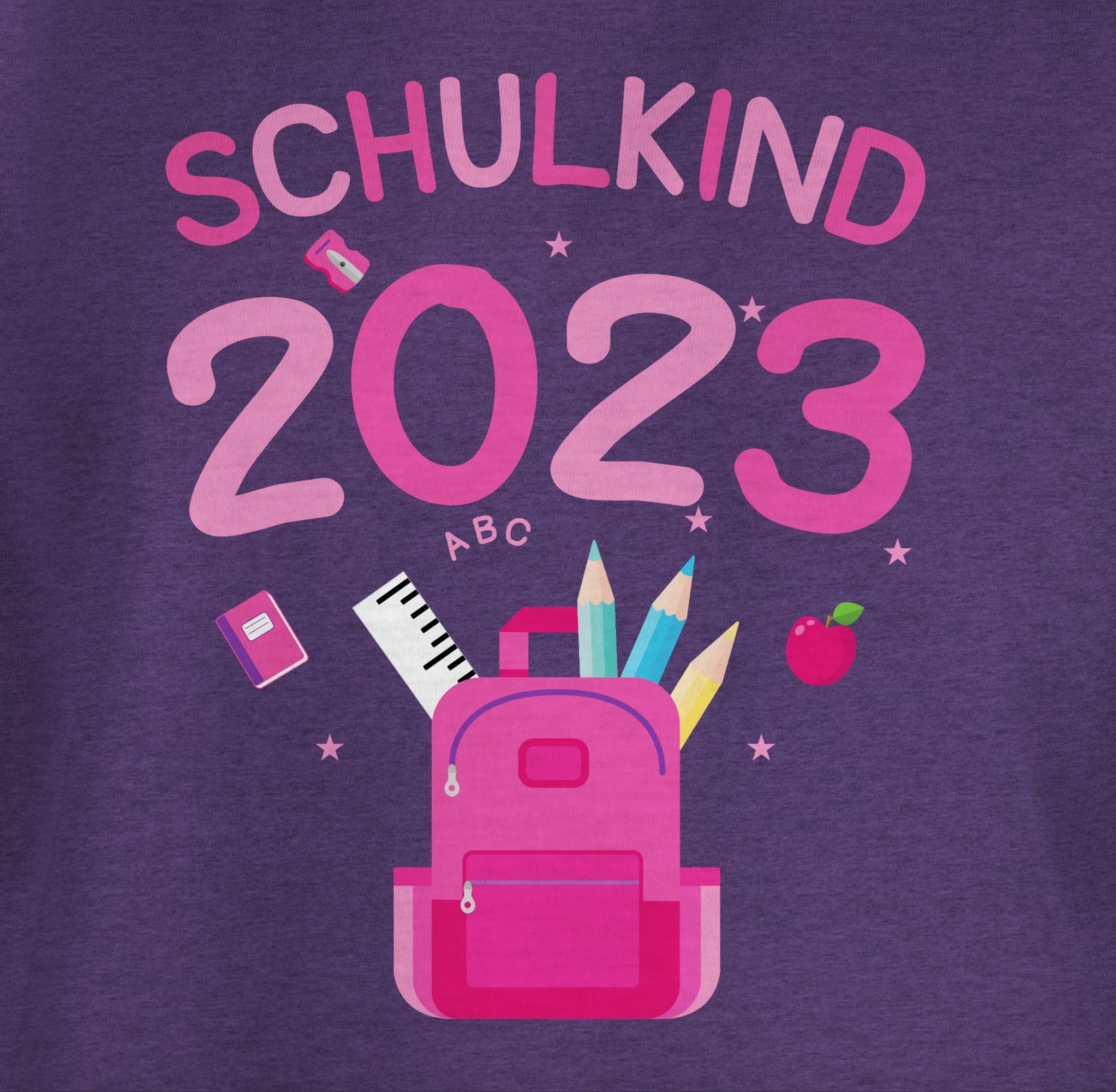 2 Schulkind Lila 2023 Einschulung Mädchen T-Shirt Meliert Shirtracer