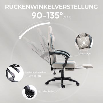 Dowinx Gaming-Stuhl Stoff-Massage-Gaming-Stuhl mit Fußstütze, ergonomisches Design, Gamer-Stuhl, maximale Belastbarkeit 160kg, Grau
