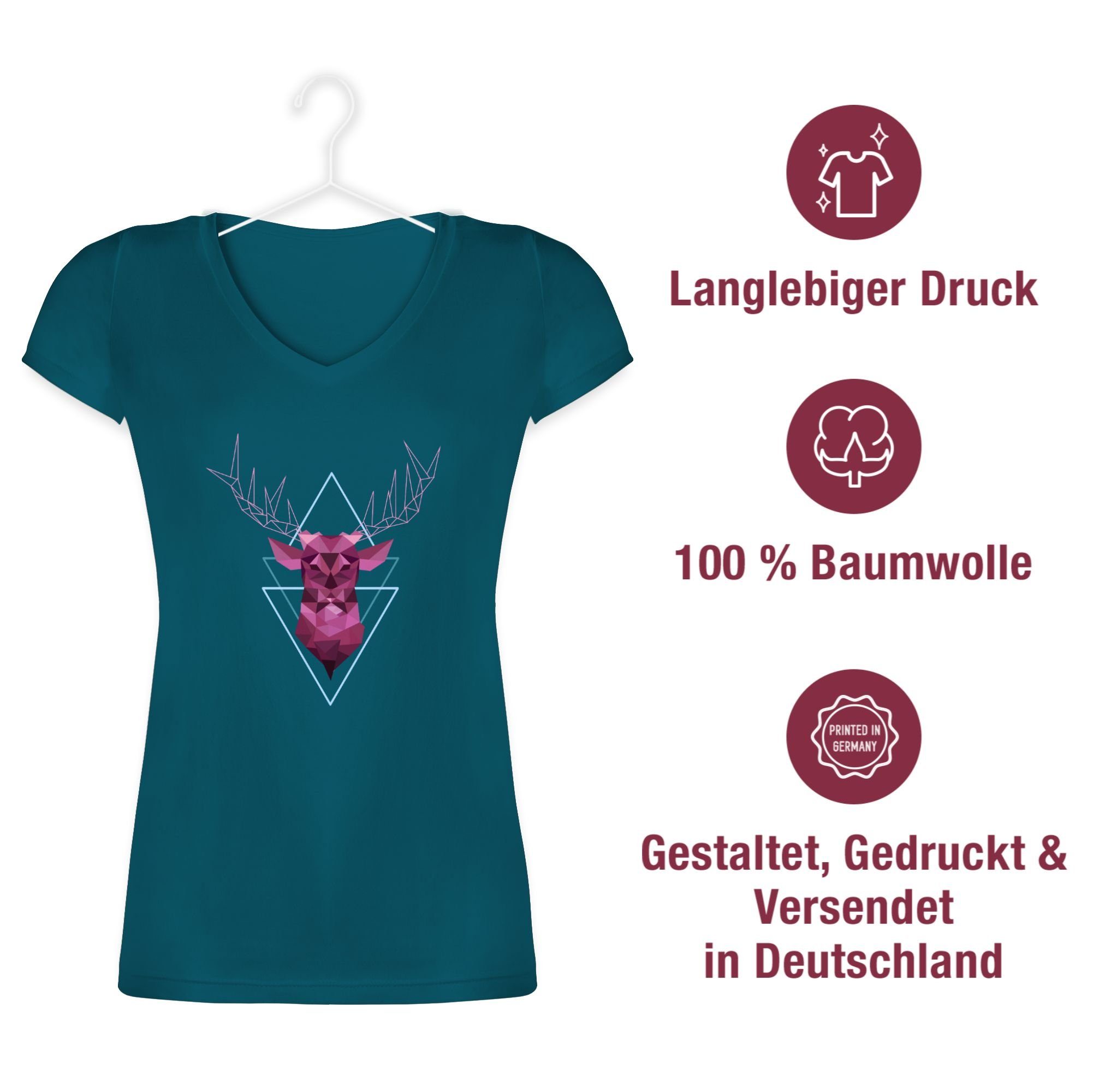 Damen Shirts Shirtracer T-Shirt Hirsch Geometrisch - Mode für Oktoberfest Damen - Damen T-Shirt mit V-Ausschnitt Party Outfit Ba