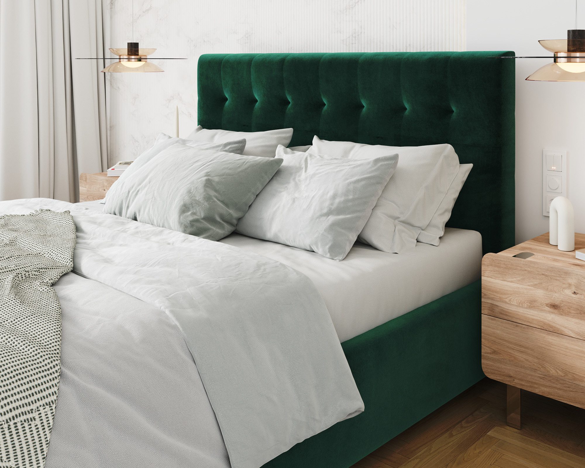 thematys Polsterbett Samt Velours Bett mit Bettkasten & Lattenrost, 120x200–180x200 cm (Optional mit 28 cm H3/H4 Taschenfederkern oder 23 cm Taschenfederkern-Matratze H2, hydraulisches Stauraumbett)