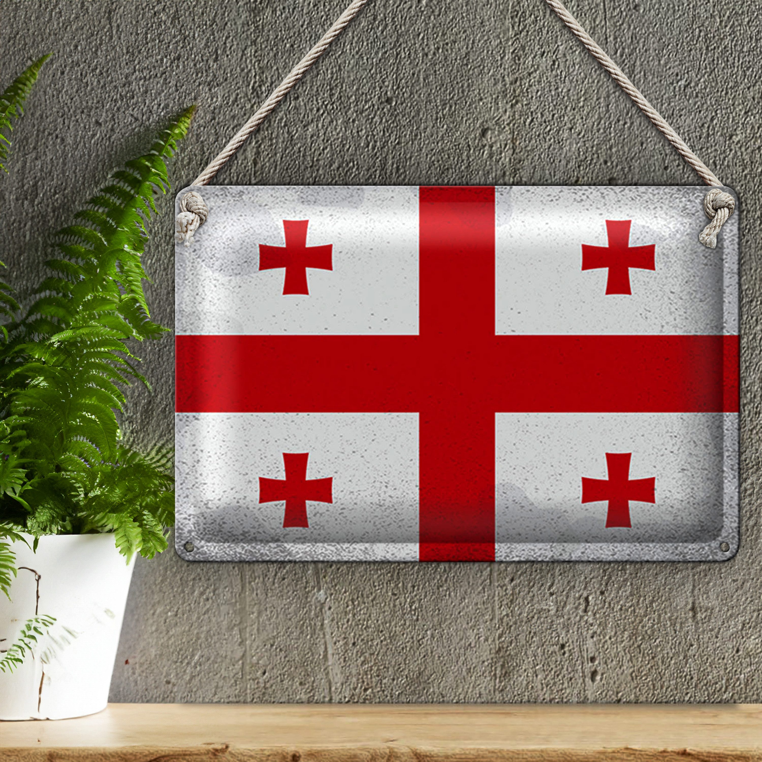 Roomando Metallschild Flagge Georgien 18x12cm Flag of Georgia Vintage