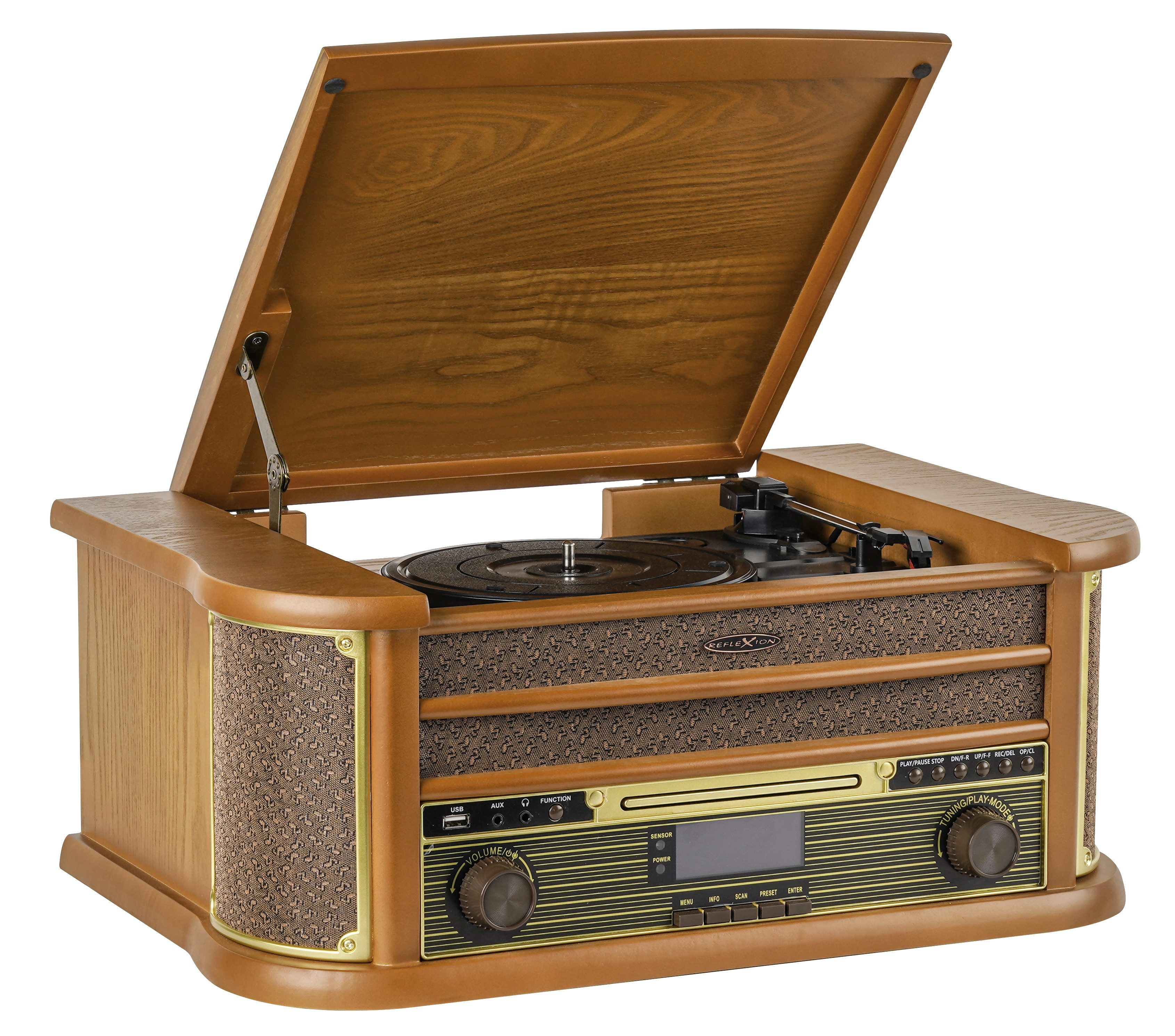 Reflexion HIF2002DAB Retro HiFi Anlage im Echtholz-Gehäuse Radioplattenspieler (Riemenantrieb, Bluetooth, Bluetooth, Kassettenspieler, CD/MP3, UKW/DAB+ Radio, Encoding-Funktion)