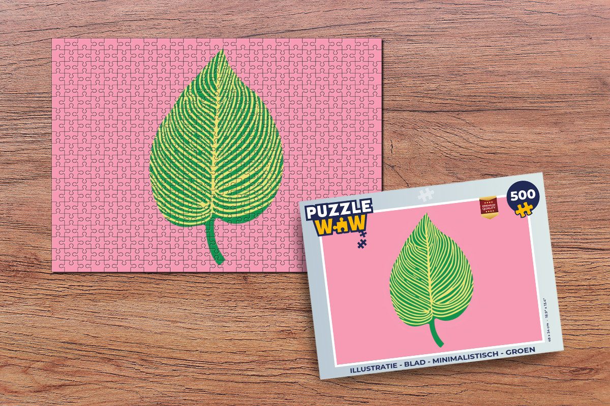MuchoWow Puzzle Illustration - Blatt - Minimalistisch - Grün, 500 Puzzleteile, Foto-Puzzle, Bilderrätsel, Puzzlespiele, Spielzeug