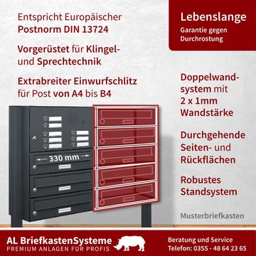 AL Briefkastensysteme Standbriefkasten 3 Fach Premium Briefkasten A4 in RAL 7016 Anthrazit Grau wetterfest