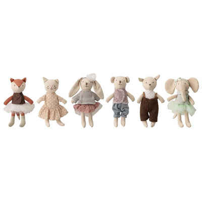 Bloomingville Plüschfigur Animal friends Doll, Stofftiere 6er Set, Plüschtier, Kuscheltier, Babyspielzeug, Stoffpuppen, ca. 16cm, Baumwolle, mehrfarbig