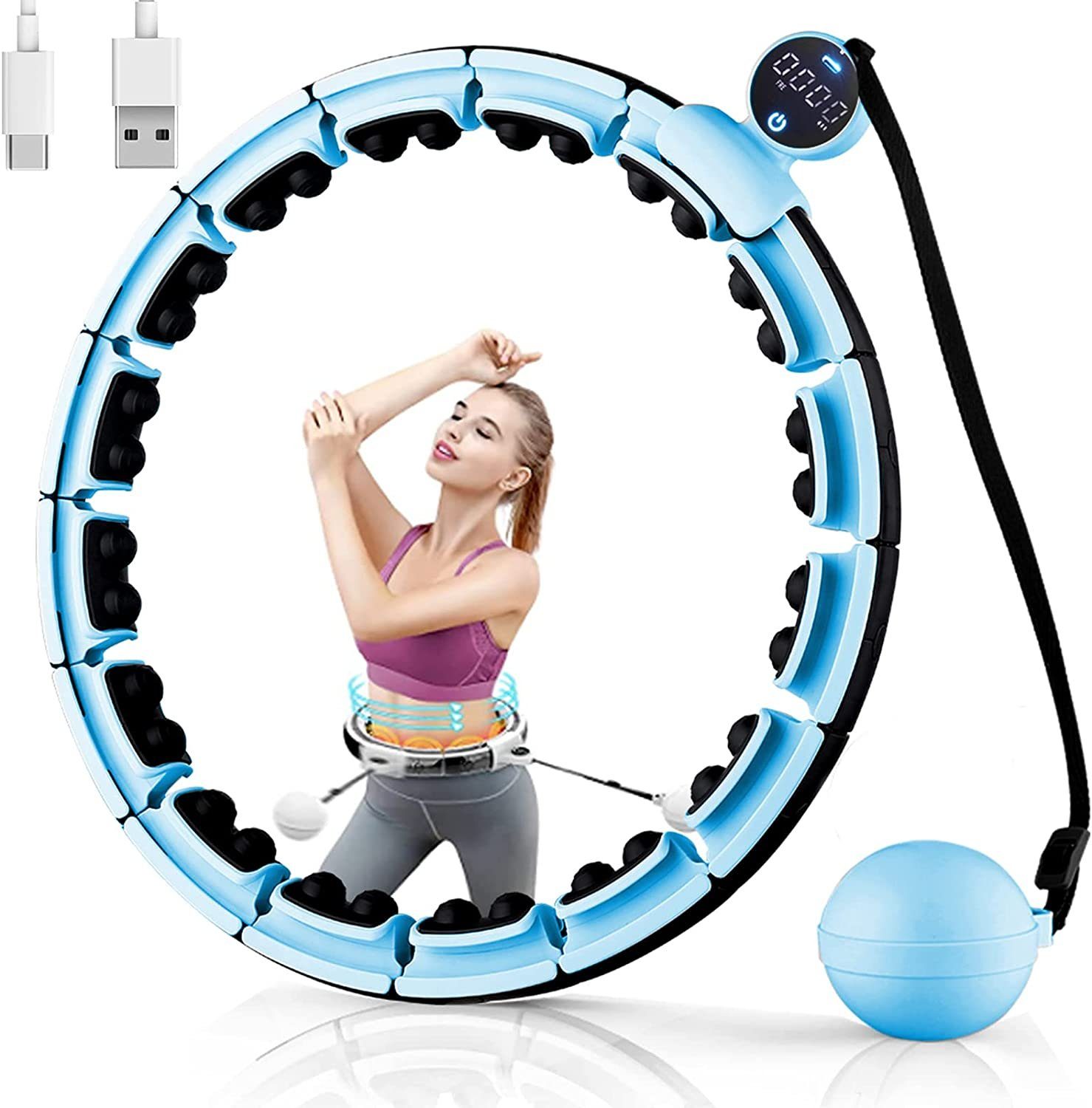 (Fitness Teilen USB-Aufladung Hoop, Counting Gewichtsverlust), Diyarts Digi-Smart 16 Hellblau Touch Smart Hula Abnehmbaren Massage Hula-Hoop-Reifen Screen