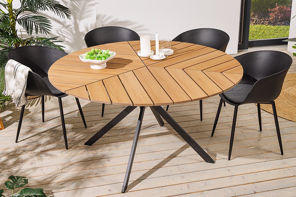 riess-ambiente Gartentisch DESIGNO 120cm natur / anthrazit · Outdoor-Küchentisch im Holz-Design (Einzelartikel, 1-St), 4 Personen · Aluminium-Sterngestell · rund · wetterfest · Terrasse
