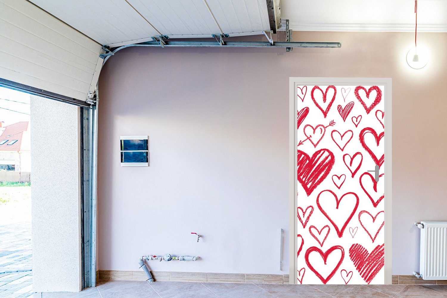 MuchoWow Türtapete Eine Illustration mit Herzen Türaufkleber, (1 auf mehreren weißem St), cm bedruckt, Fototapete 75x205 Hintergrund, Tür, für Matt