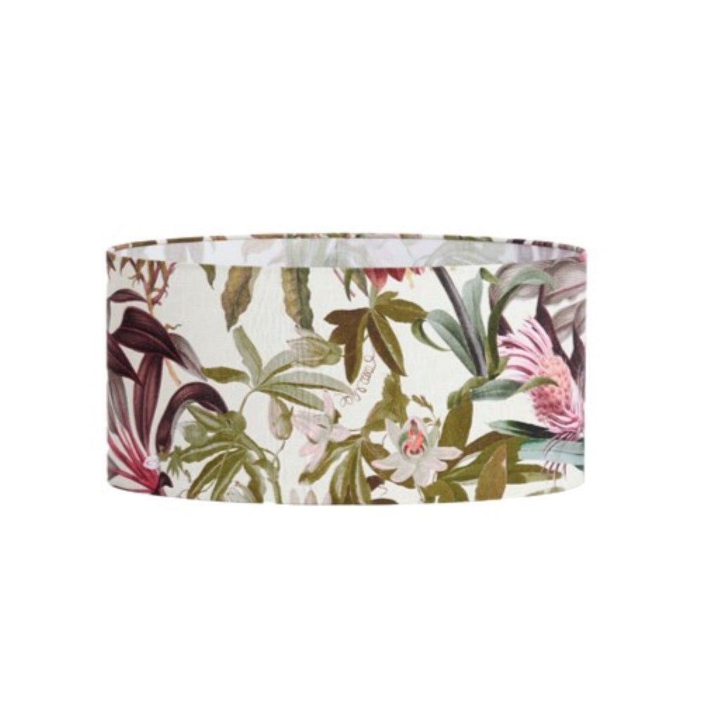 Dirk Davids Leuchten GmbH Lampenschirm Lampenschirm Oval in Velours Passionsblumen Weiß 45-45-22cm