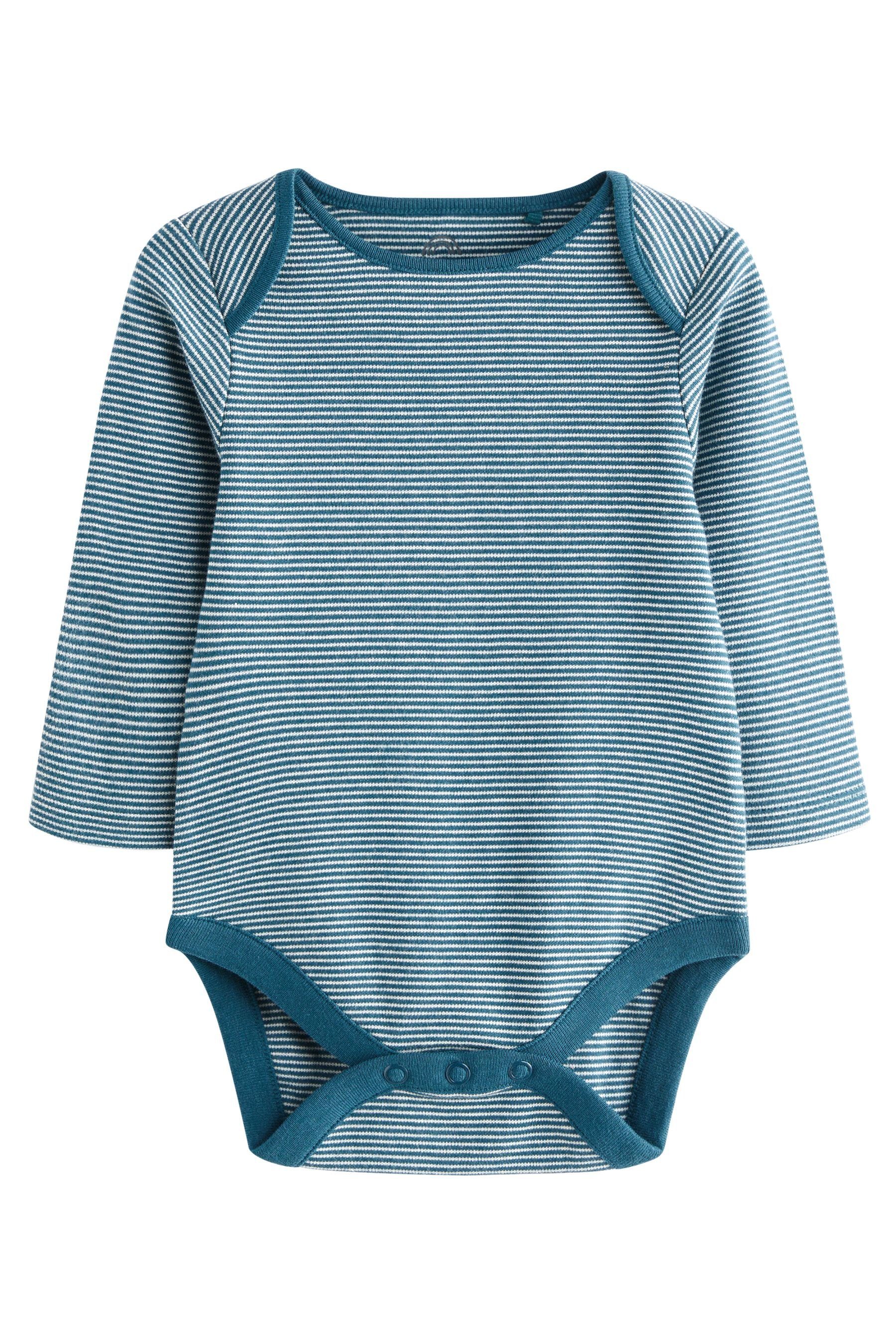 Next Langarmbody Langärmelige gestreifte 4er-Pack Bodysuits Blue/Neutral im (4-tlg)