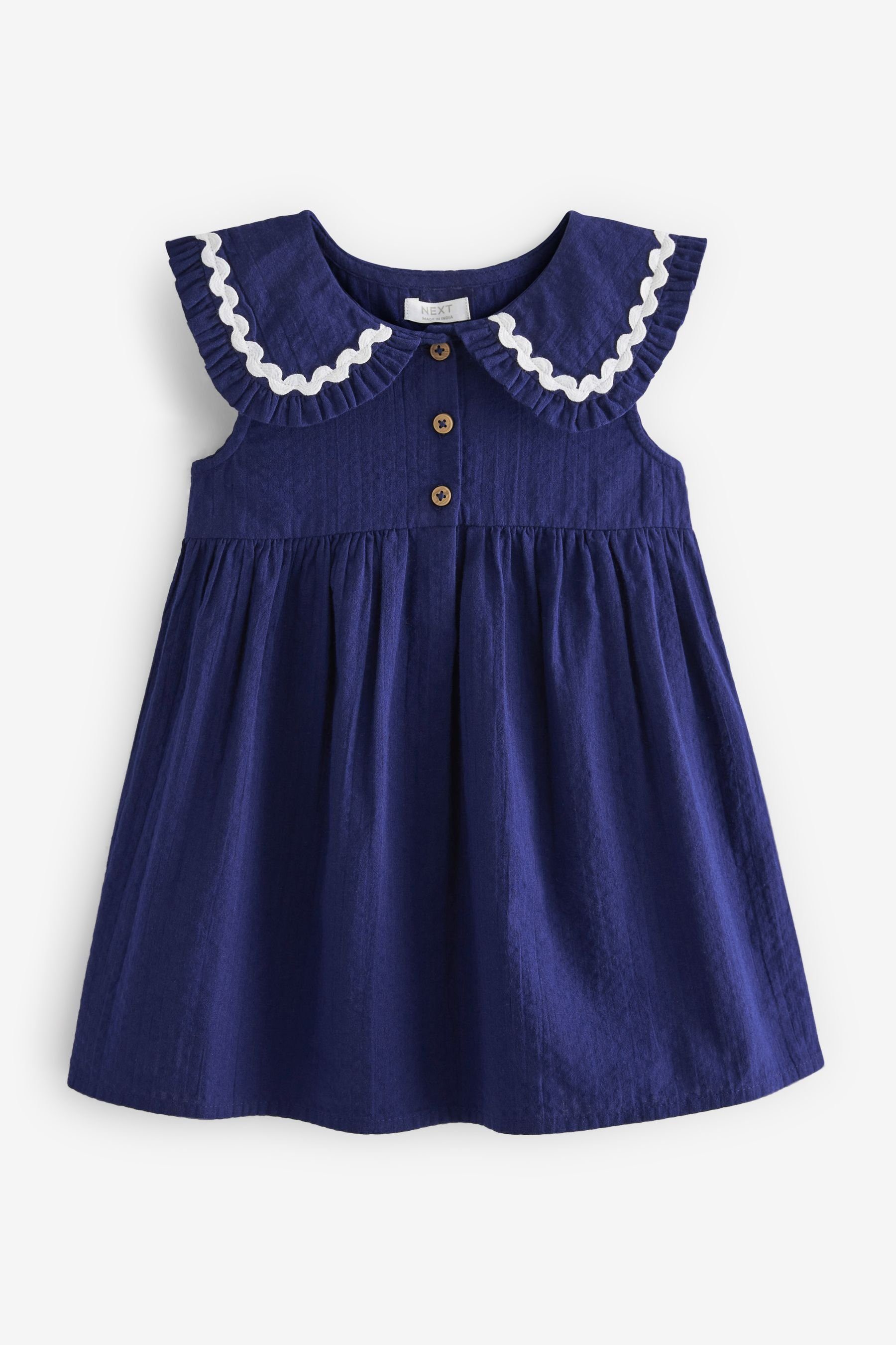Next Sommerkleid Baumwollkleid mit Kragen (1-tlg) Navy Blue