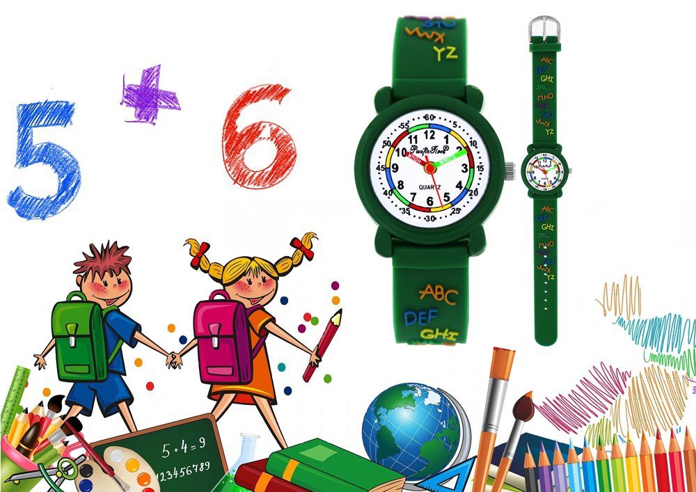 Silikonarmband, Kinder Armbanduhr Versand ABC Gratis Time Pacific Lernuhr grün Quarzuhr