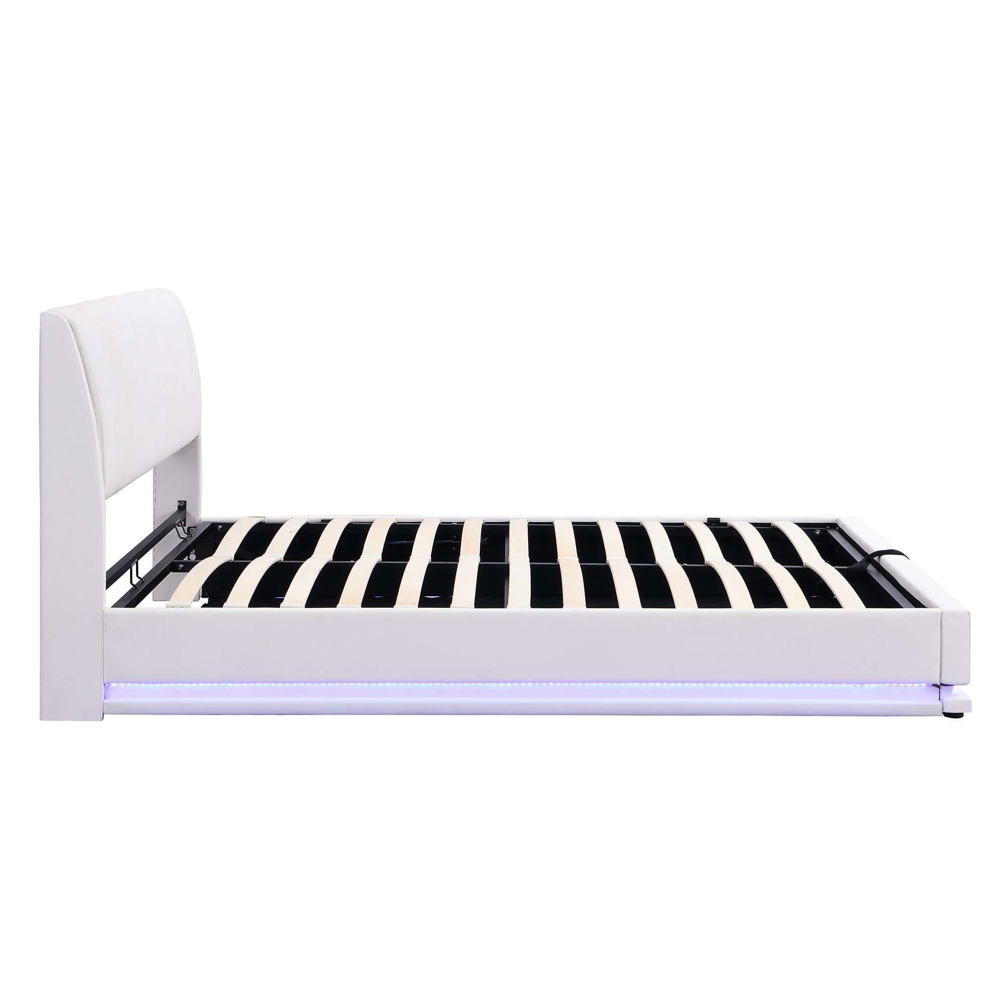 Boxspringbett (Doppelbett 180 x 200 cm mit Lattenrost und LED Beleuchtung), Polsterbett inkl. Hydraulisch anhebbarer Bettstauraum, Kunstleder