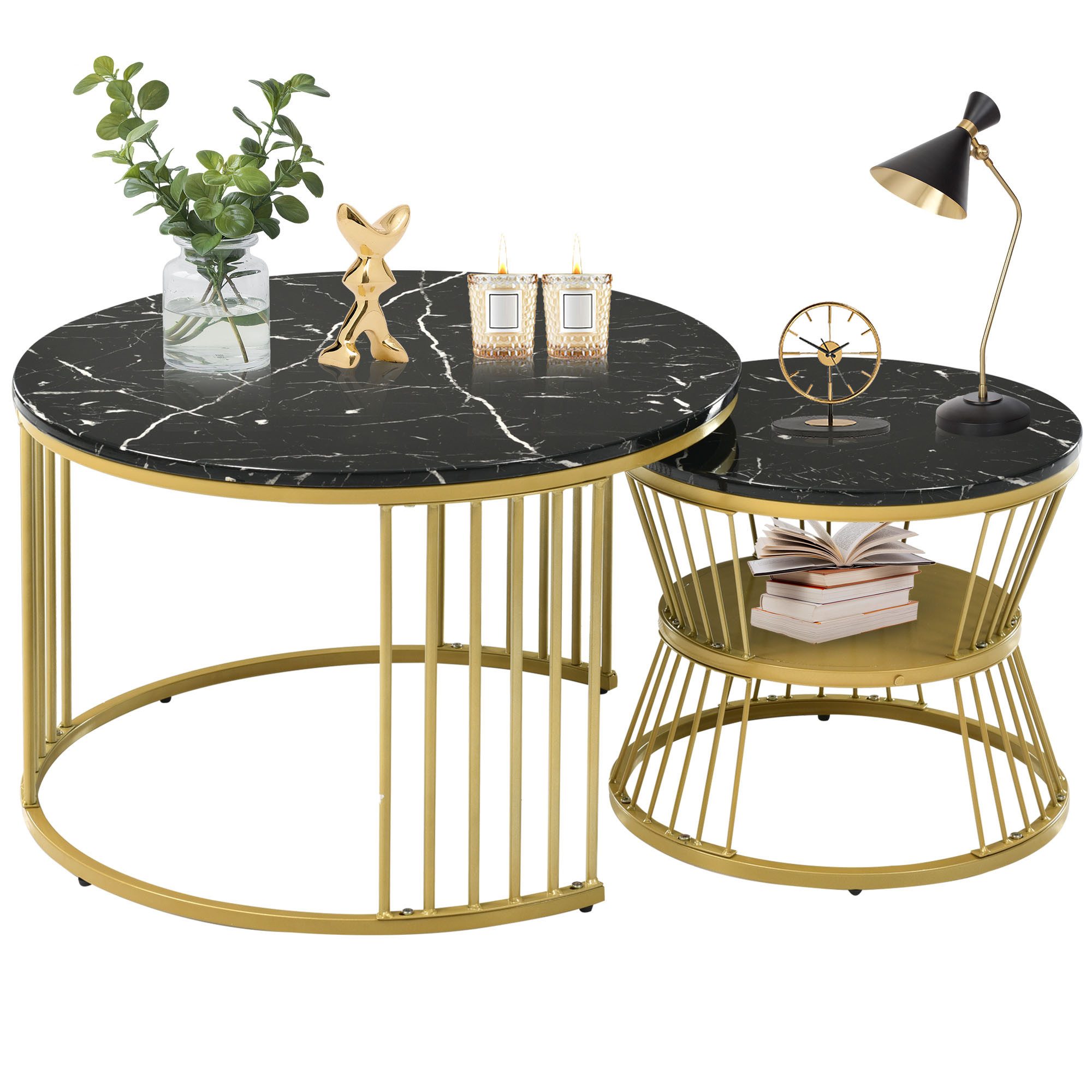 Merax Couchtisch rund Satztisch, Beistelltisch mit Metallrahmen (2-St), hoc günstig online kaufen