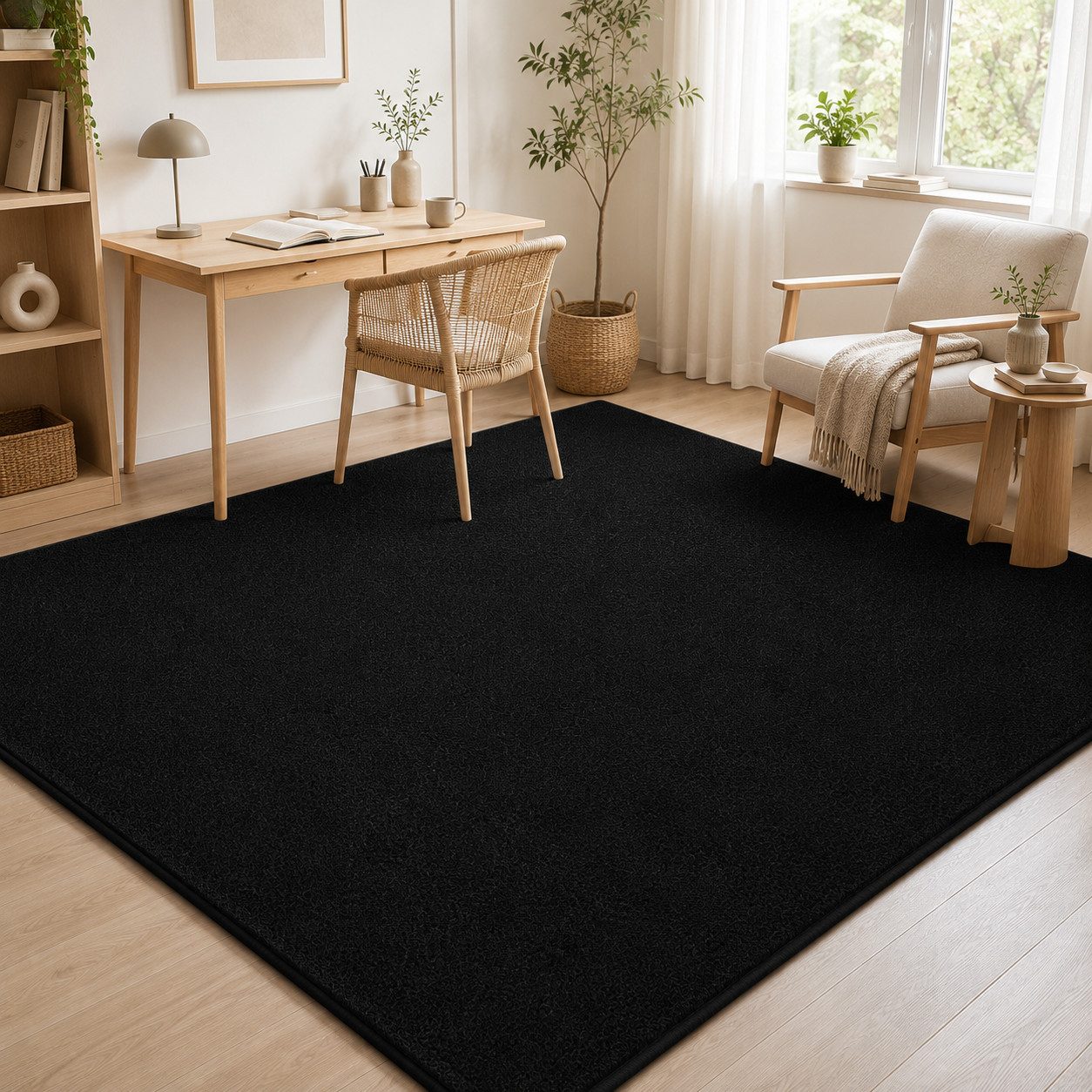 Lochas Designteppich Kurzflor Teppich Uni Schwarz – Weich, rutschfest & waschbar – Bild 2 von 5